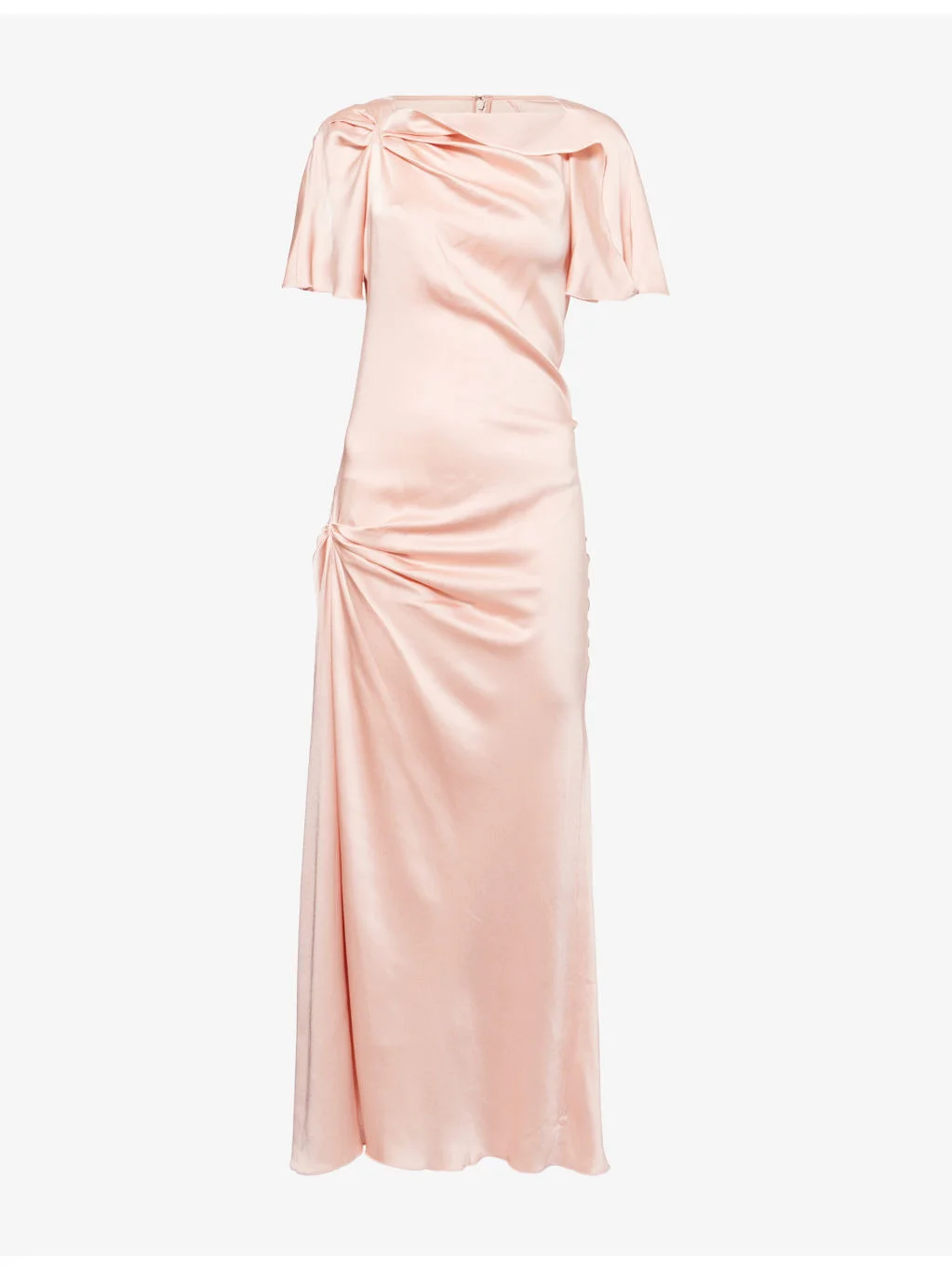Cap Draped-Sleeve Satin Midi Dress - 1