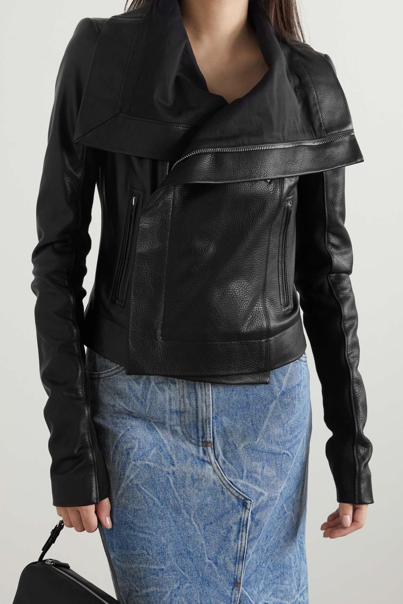 Textured-leather, ribbed wool and cotton and silk-blend biker jacket - 3