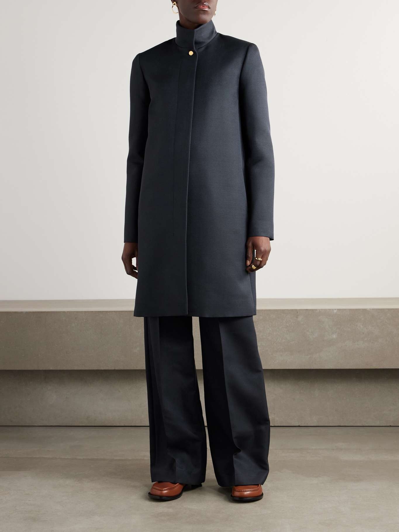 Danny wool and silk-blend coat Navy - 3