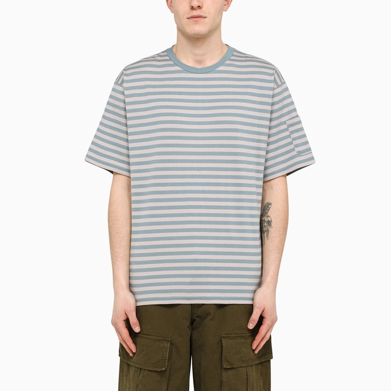 Blue/grey striped crew-neck T-shirt - 1