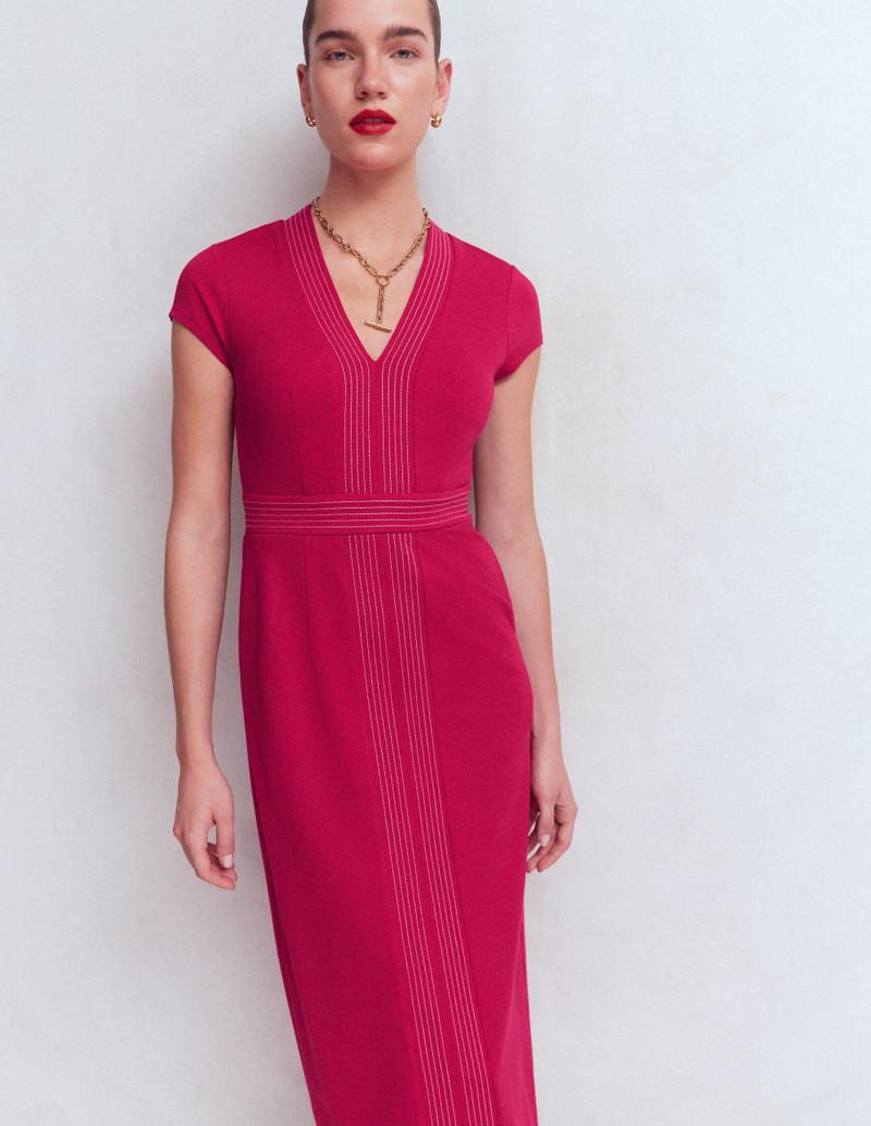 Topstitch Ponte Work Dress-Pomegranate 5