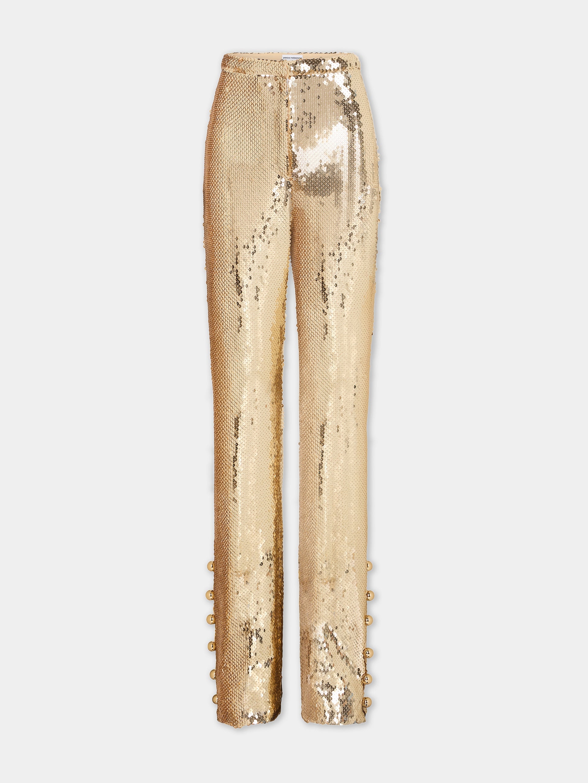 GOLD SEQUINS TROUSERS WITH METALLIC PEARLED DETAIL - 1