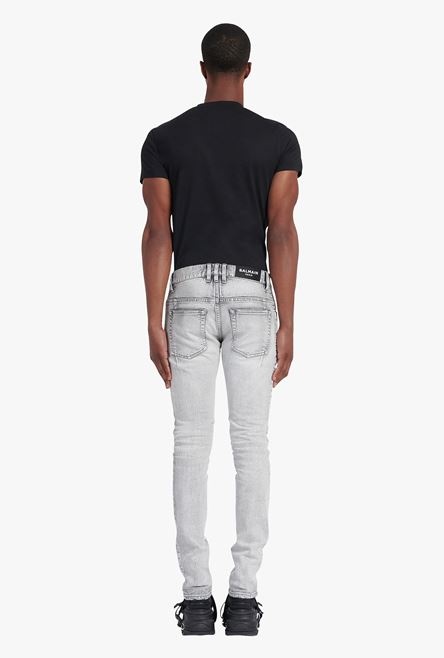 Slim cut faded light gray cotton jeans with embossed Balmain logo - 3