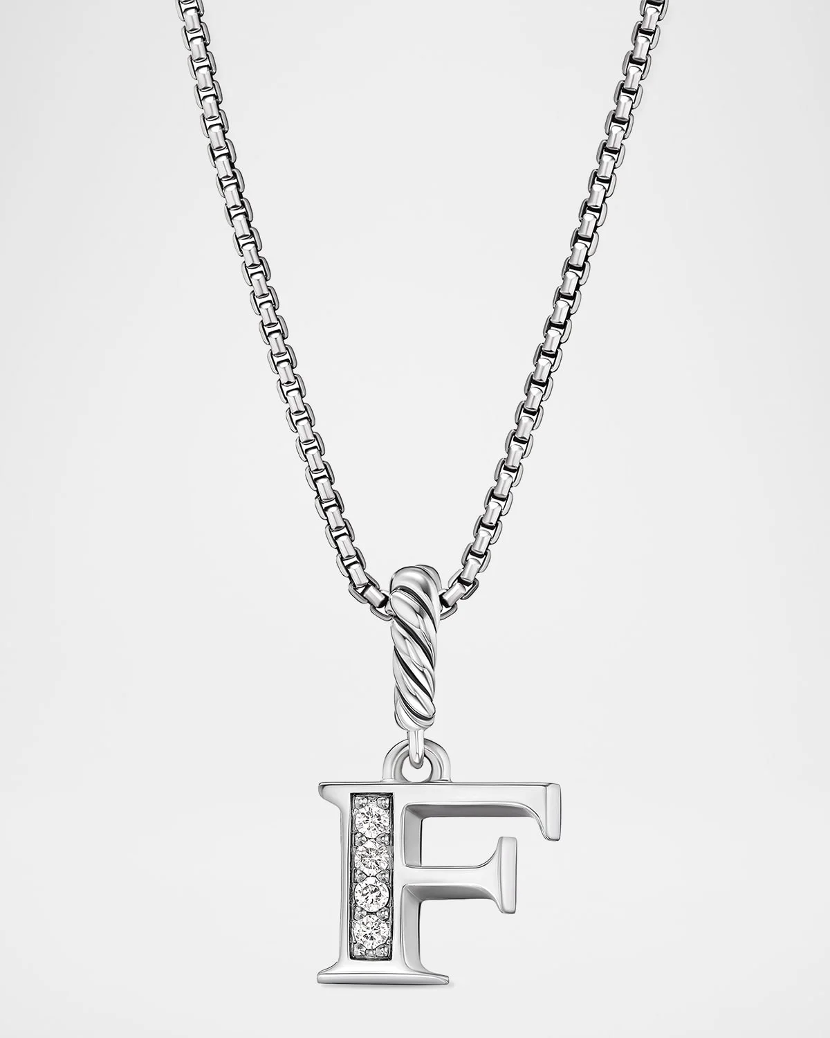 Pave Initial Pendant Necklace with Diamonds in Silver, 17mm - 1