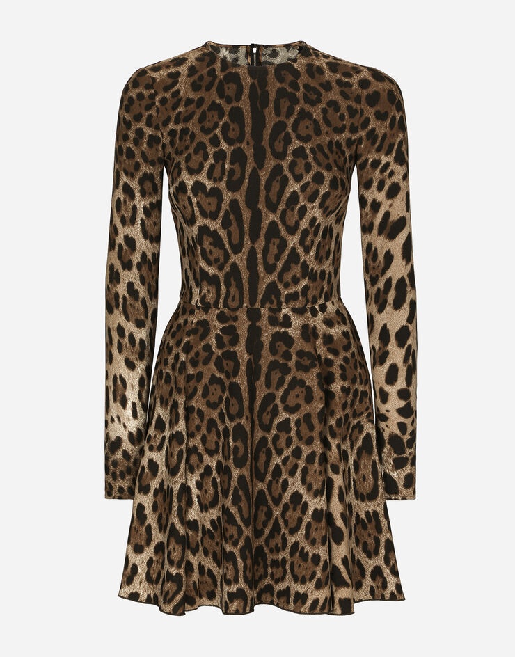 Short leopard-print cady dress - 1