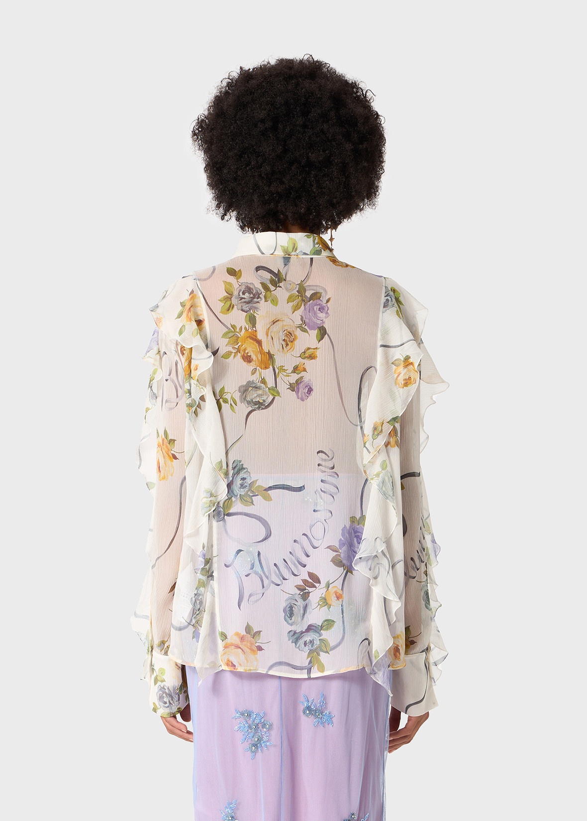 PRINTED CREPONNE SHIRT WITH RUFFLES - 4