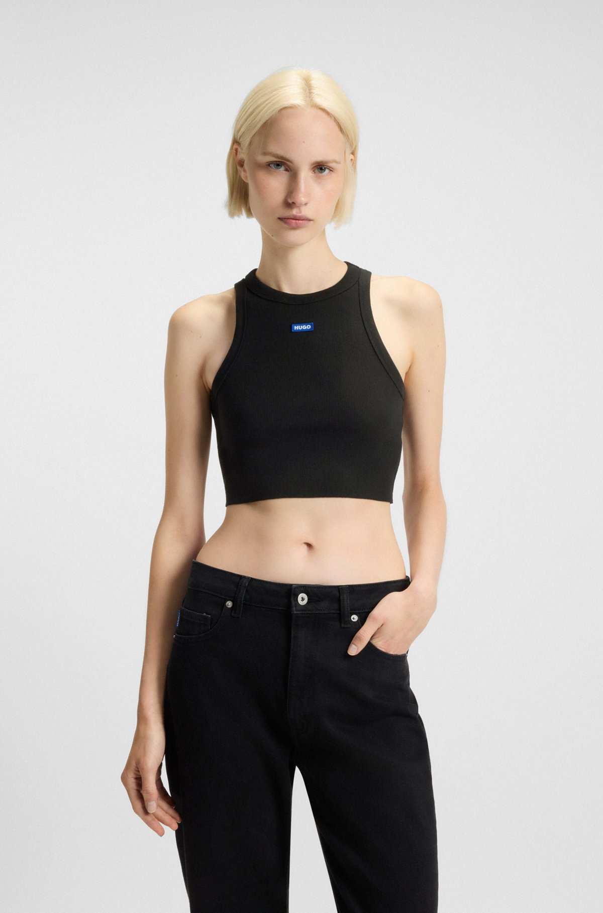 TANK TOP IN STRETCH COTTON WITH LOGO BADGE - 2