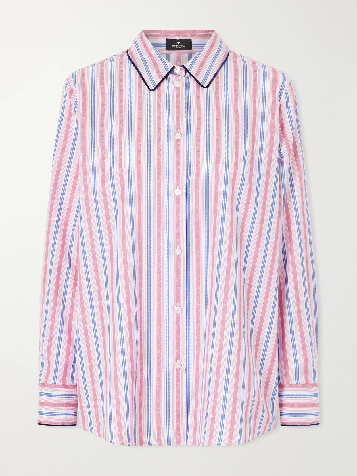 Striped Floral-jacquard Cotton-poplin Shirt - 1