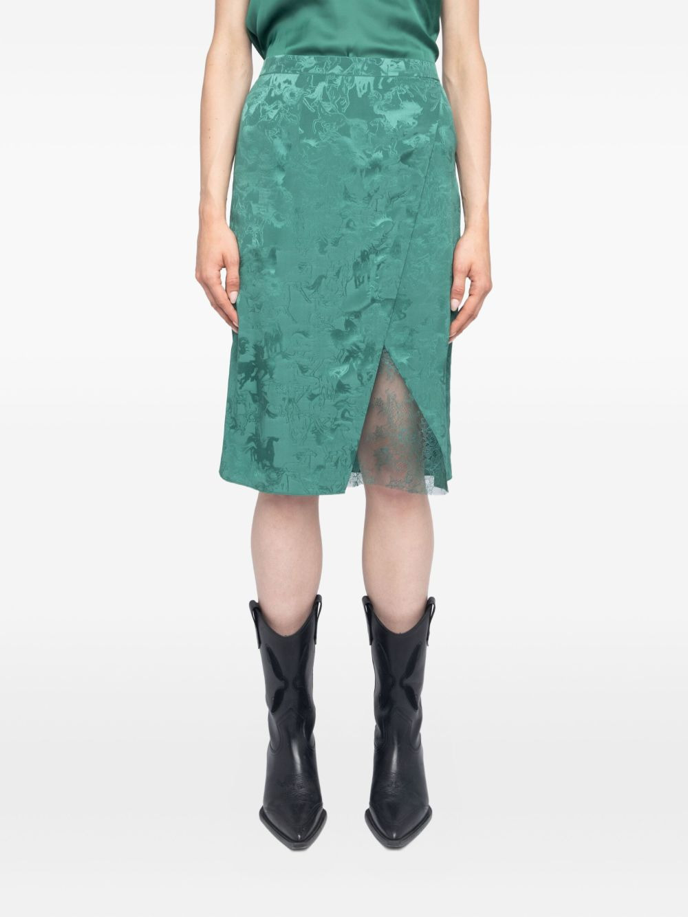 Julen horse-jacquard lace-insert midi skirt - 4