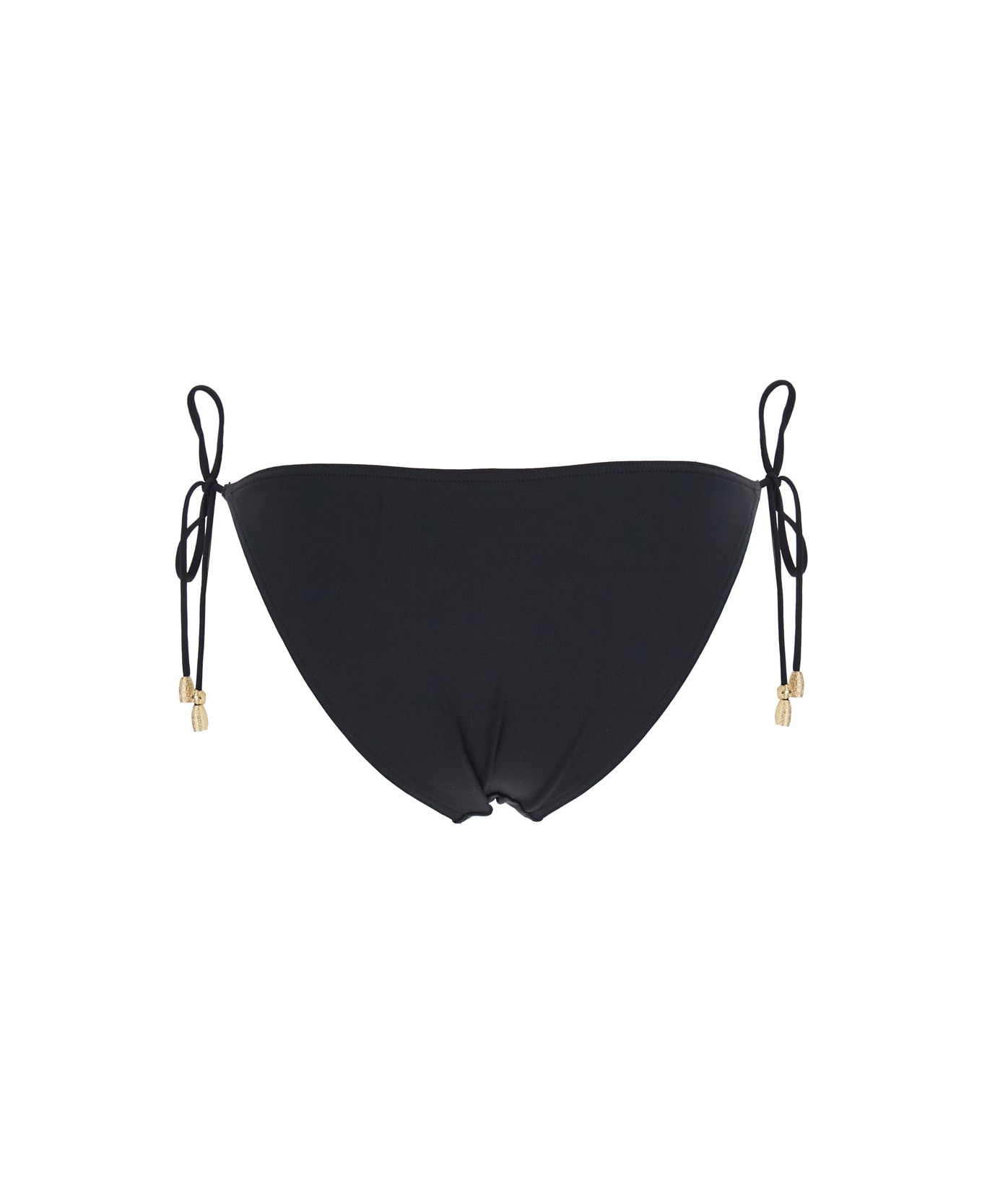 'exquise' Black Bikini Bottoms With Beaded Embellishments And Adjustable Tie Closure In Tech Fabric  - 2