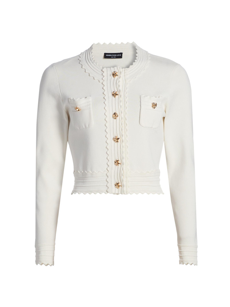 Women's Blossom Scallop Trim Crop Cardigan - White 1