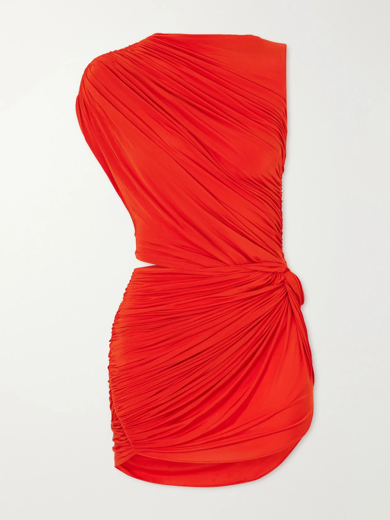Asymmetric Gathered Cut-out Jersey Mini Dress - 1