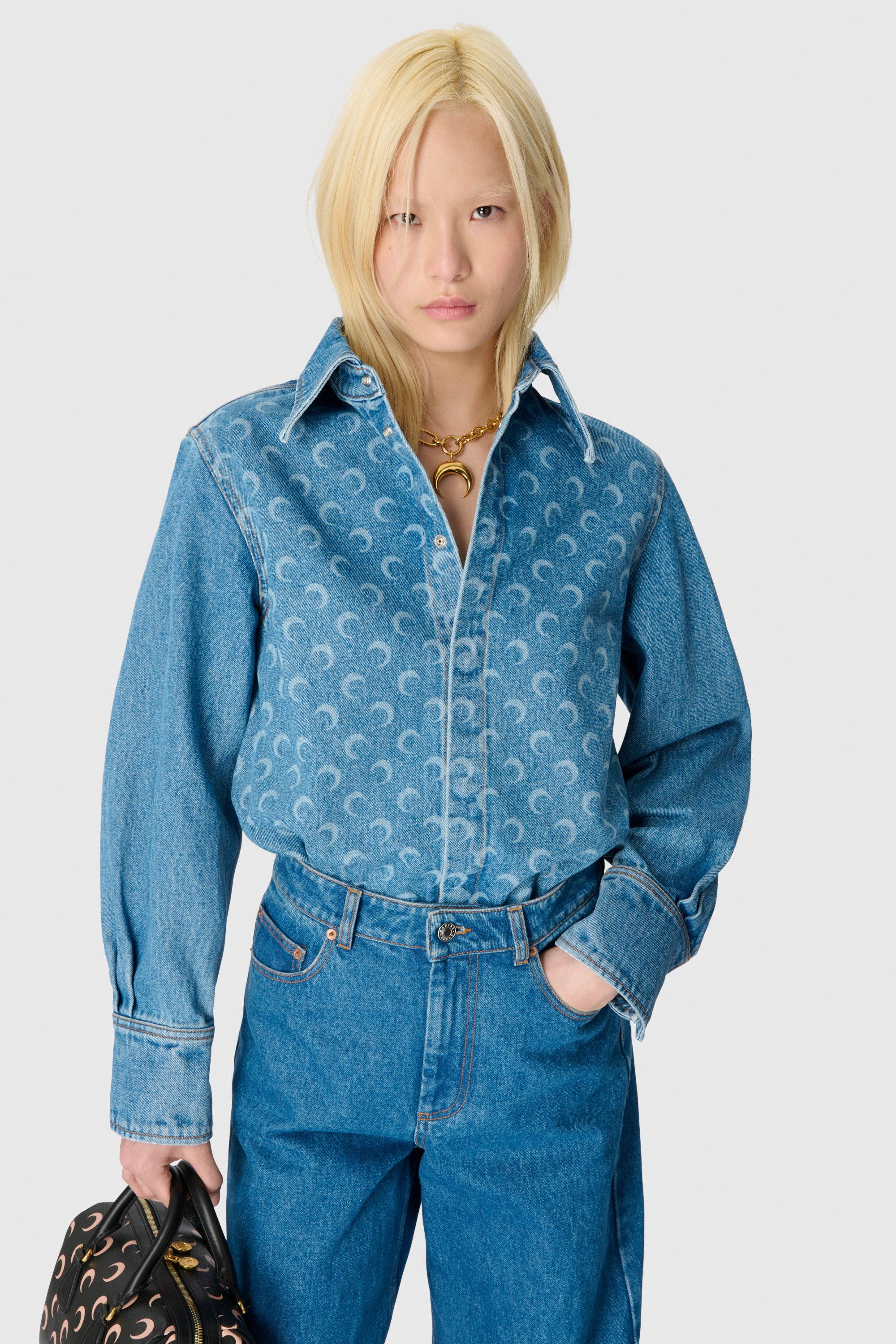 Moon Laser Blue Wash Denim LS Shirt - 8