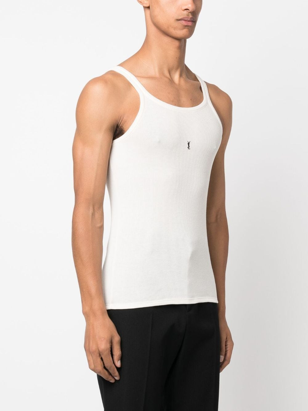 Saint Laurent logo-embroidered ribbed tank top - 2