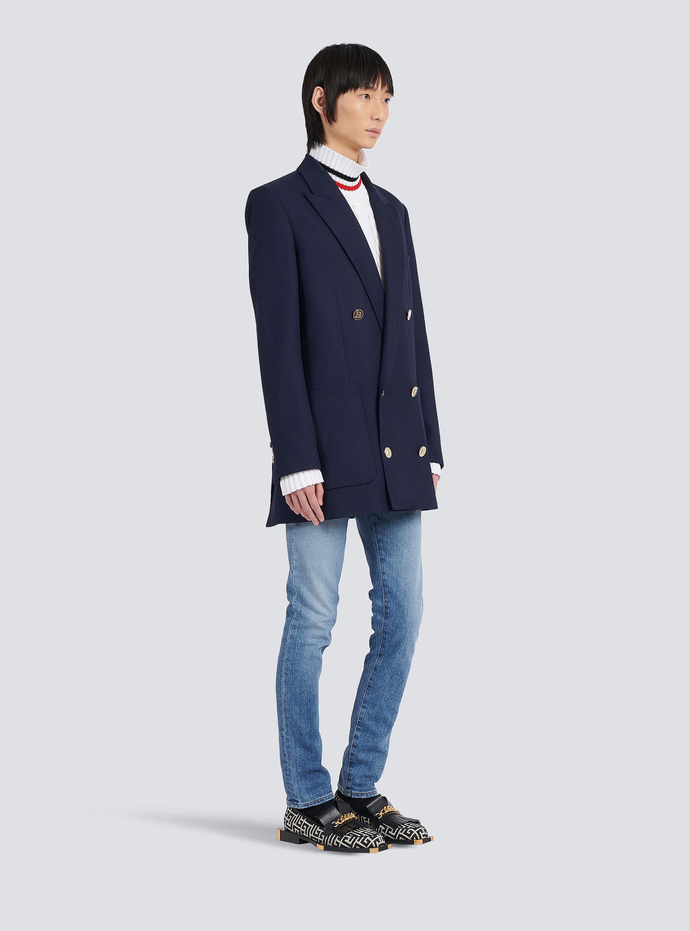 Twill blazer with double-breasted silver-tone buttoned fastening - 5