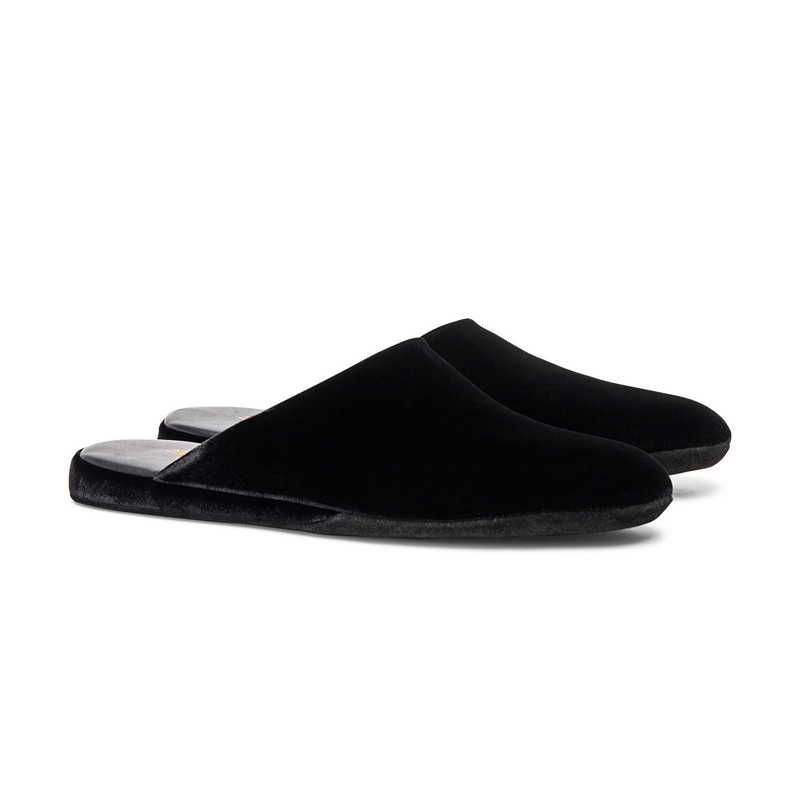 Santoni Men's black velvet slipper outlook