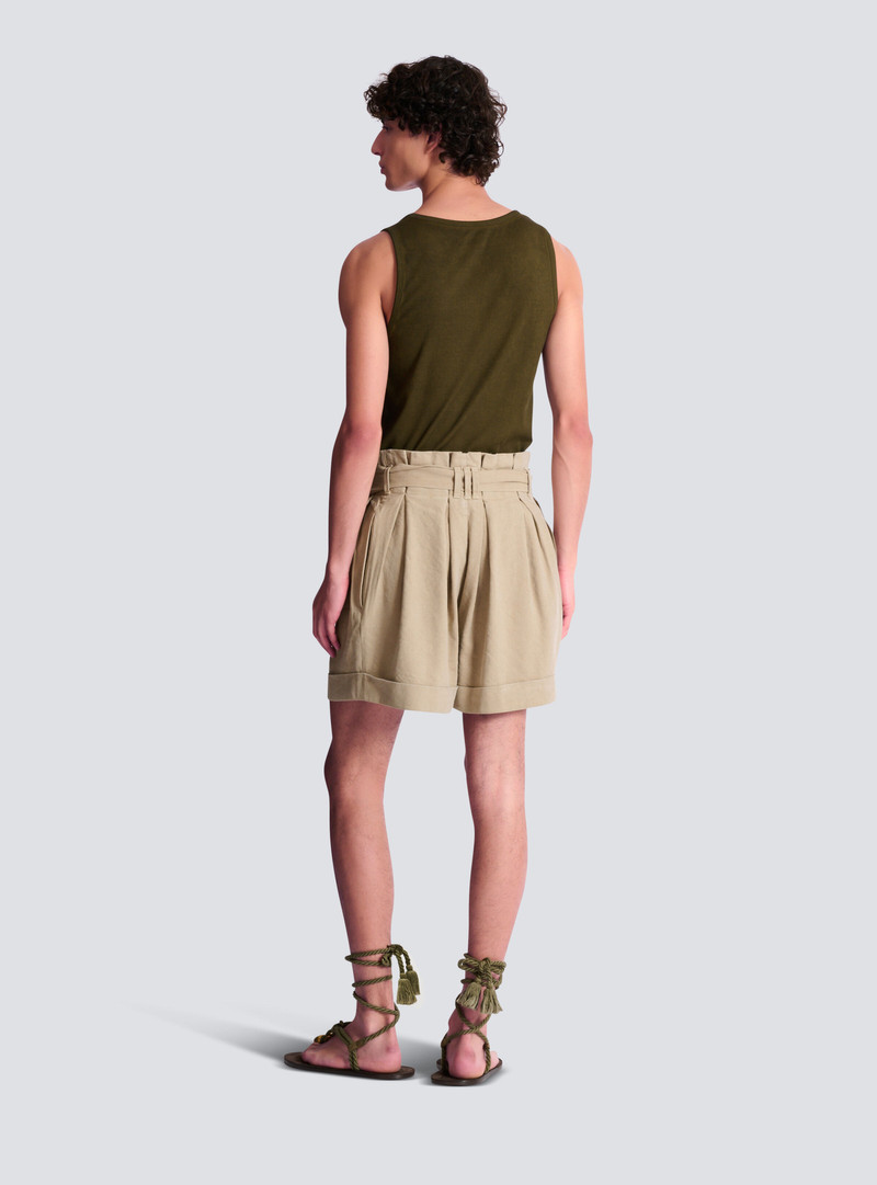 Cotton and linen Bermuda shorts with T-Bar belt 4