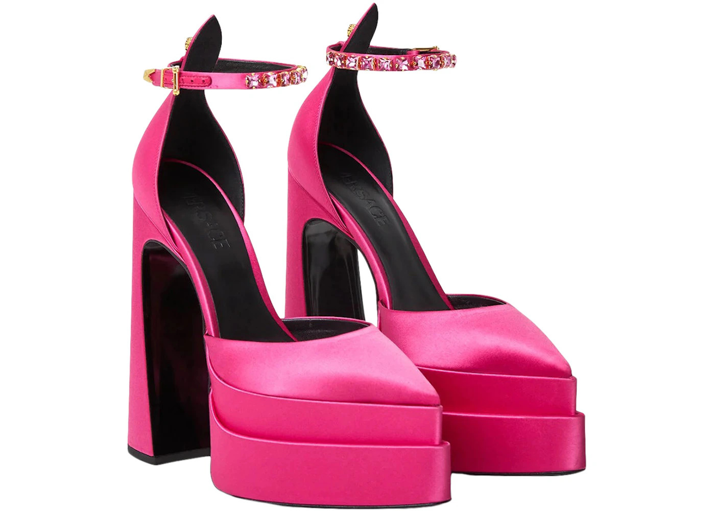 Versace Aevitas 160mm Pointy Platform Pumps Light Pink Satin - 2