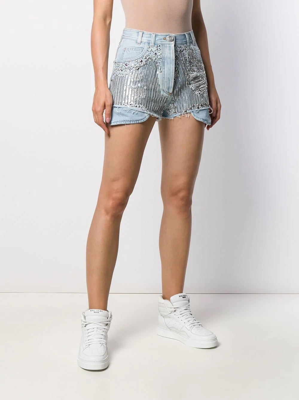 embellished detail denim shorts - 3