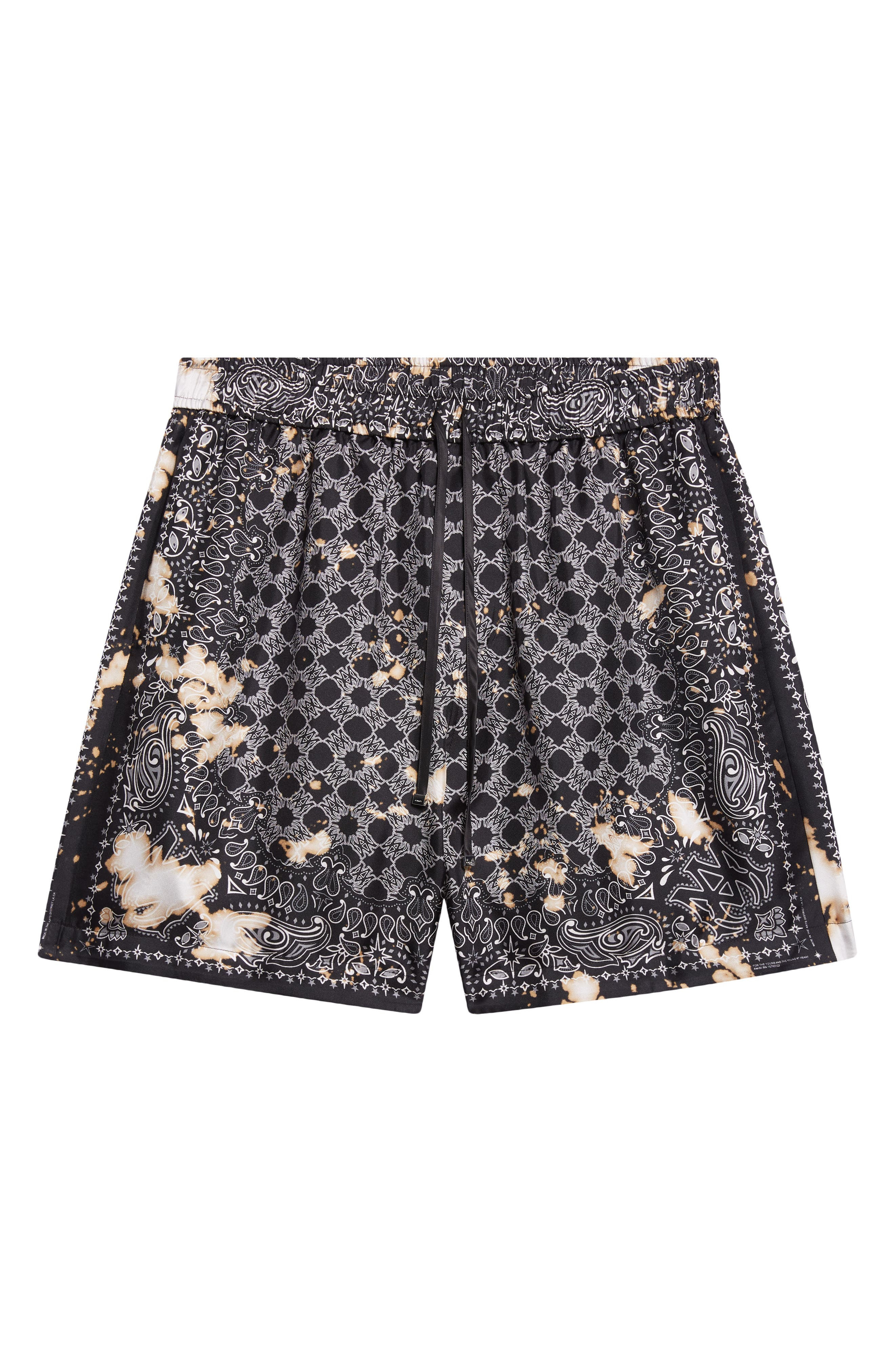 AMIRI Bleach Bandana Silk Drawstring Shorts in Black at Nordstrom - 6