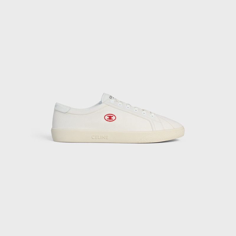 CELINE LOU LOW LACE-UP SNEAKER WITH EMBROIDERED TRIOMPHE IN CANVAS AND CALFSKIN 1