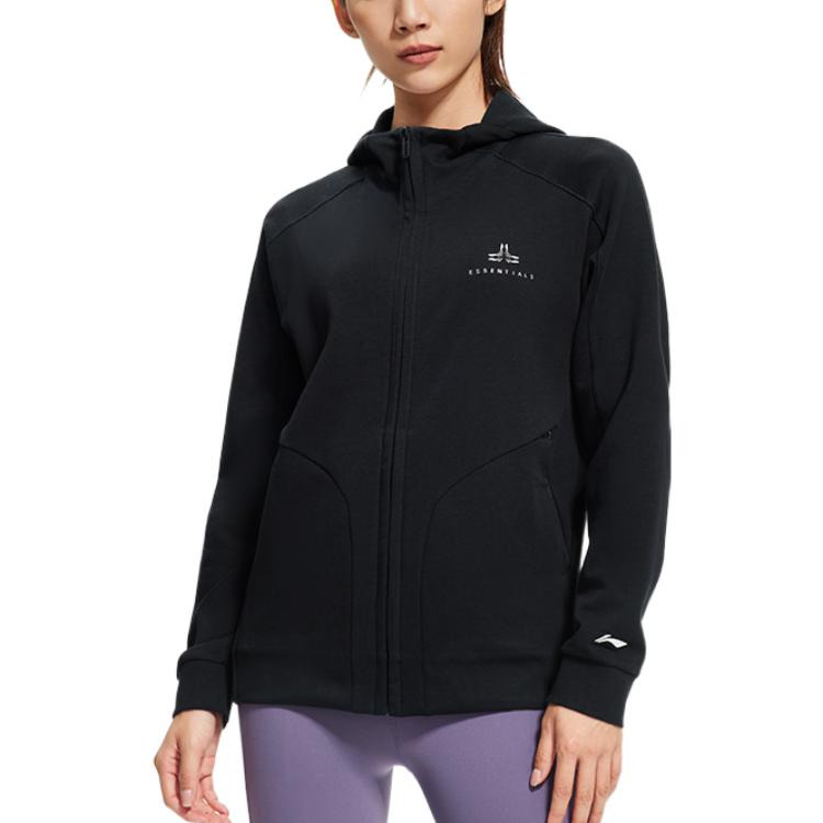 (WMNS) Li-Ning Essentials Logo Full Zip Training Hooded Jacket 'Black' AWDS780-2 - 3