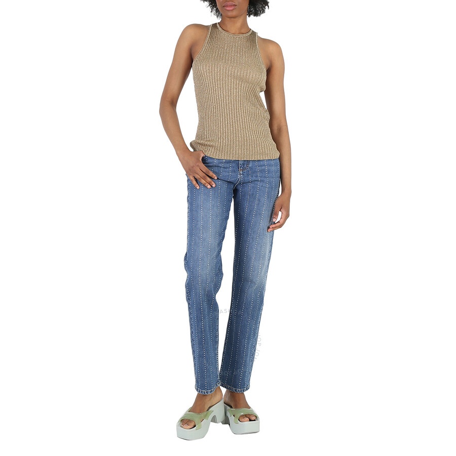 Stella Mccartney Ladies Gold Sparkle Ribbed-Knit Racer Tank Top - 4