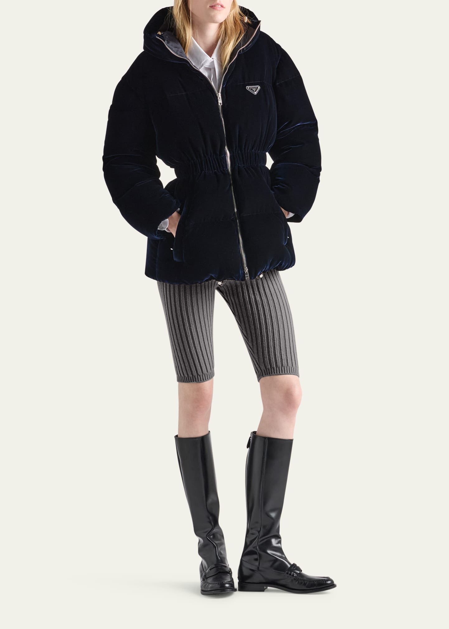 Cinched Velvet Puffer Jacket - 2