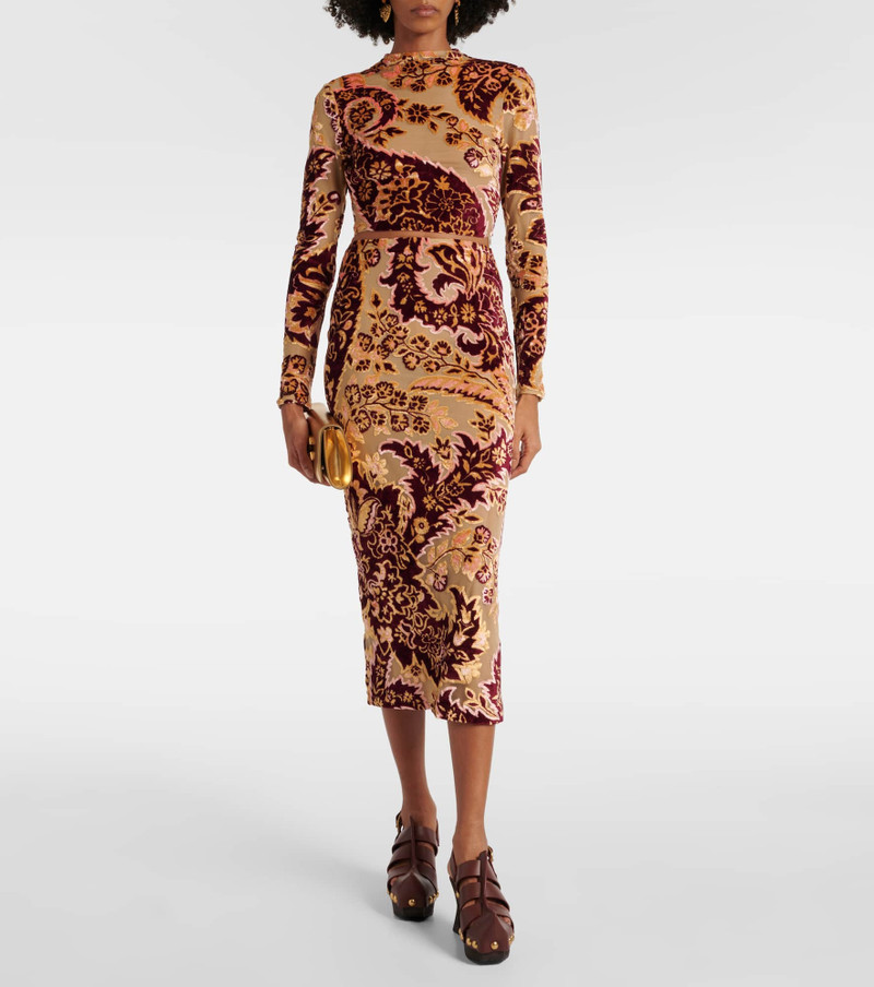 Etro Paisley jacquard velvet midi skirt outlook