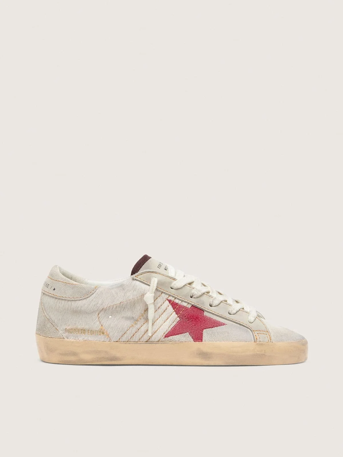 Women’s Super-Star LTD in white pony skin with red suede star - 1
