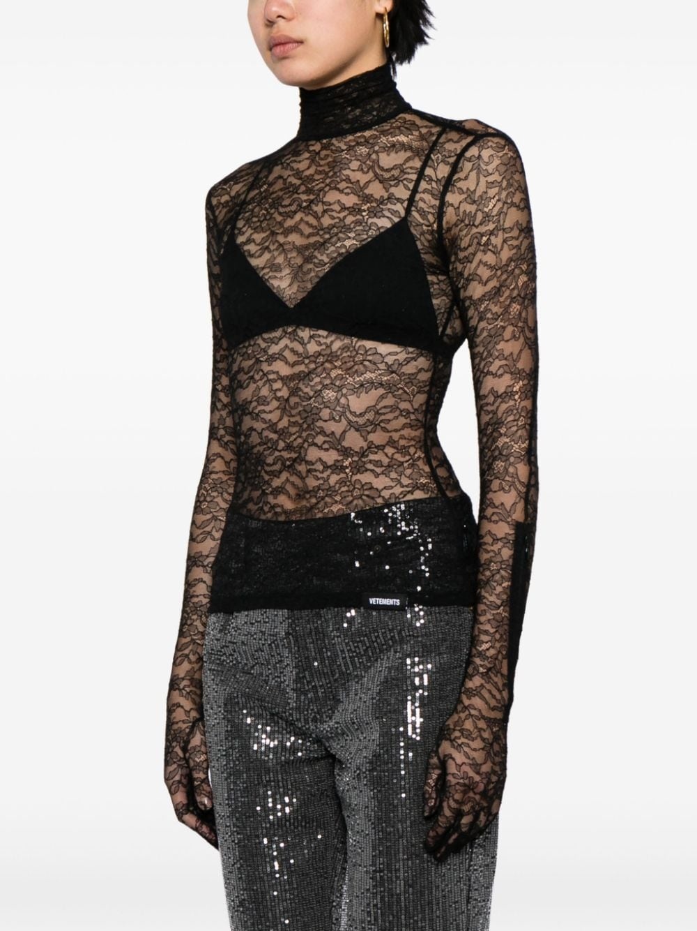 floral-lace glove-sleeve top - 3