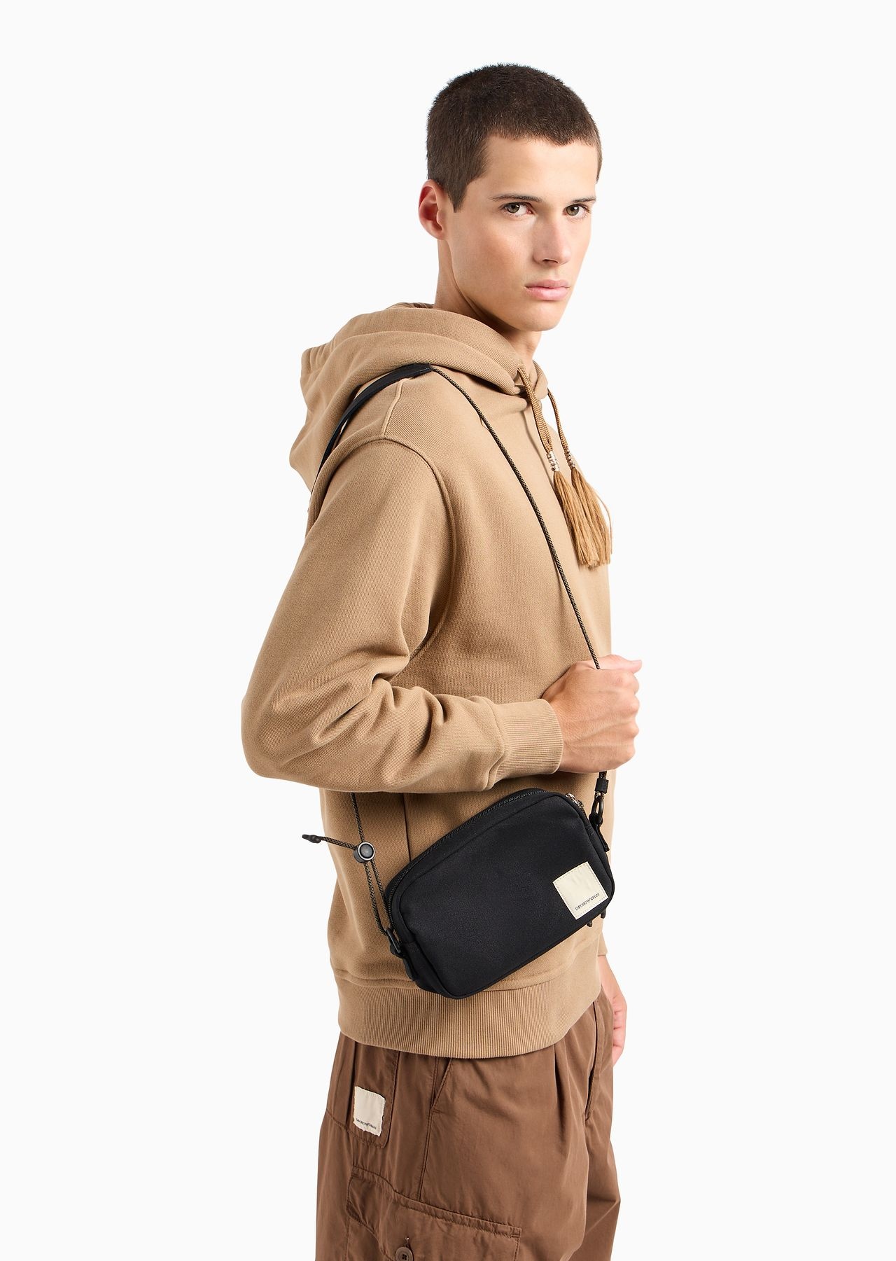 Emporio Armani Sustainability Values Capsule Collection organic canvas drawstring tech case with sho - 6