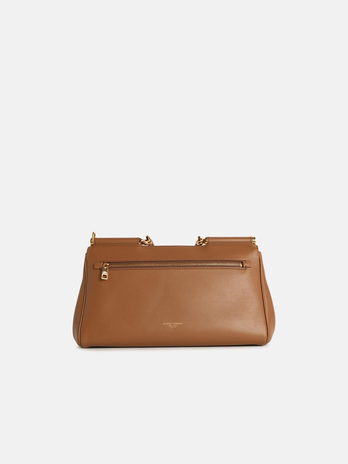 'MY SICILY' CALF LEATHER 'PLONGÉ' CARAMEL HANDBAG - 3