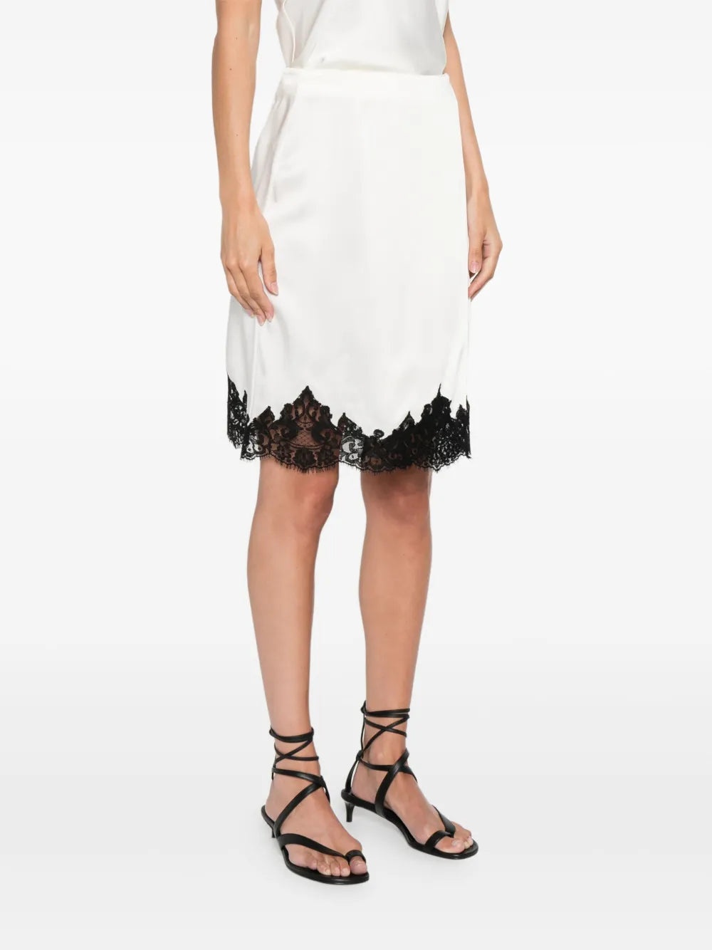 Jupe Midi En Satin Avec Dentelle - 3