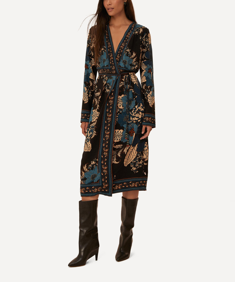 FARM RIO Blossom Tapestry Long Sleeve Wrap Dress outlook