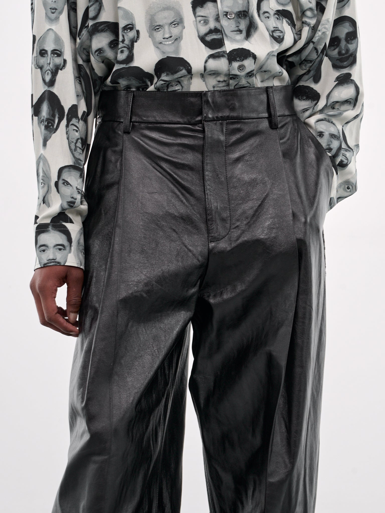 Wide Leg Leather Trousers - 4
