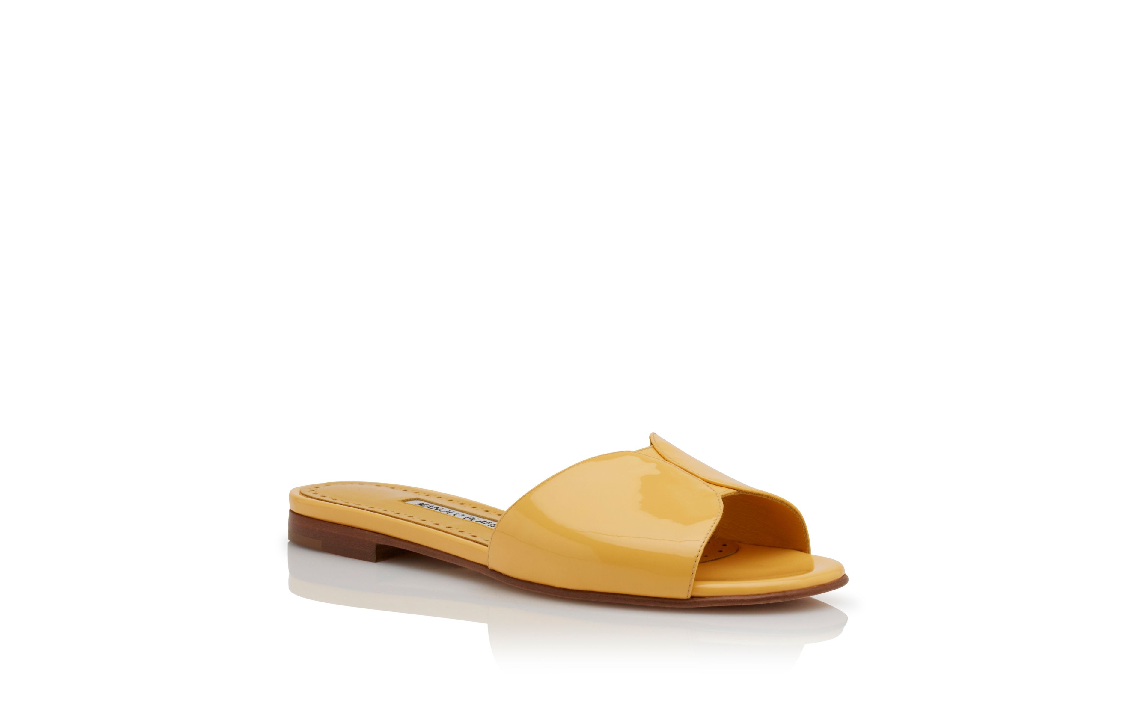Yellow Patent Leather Flat Mules - 3