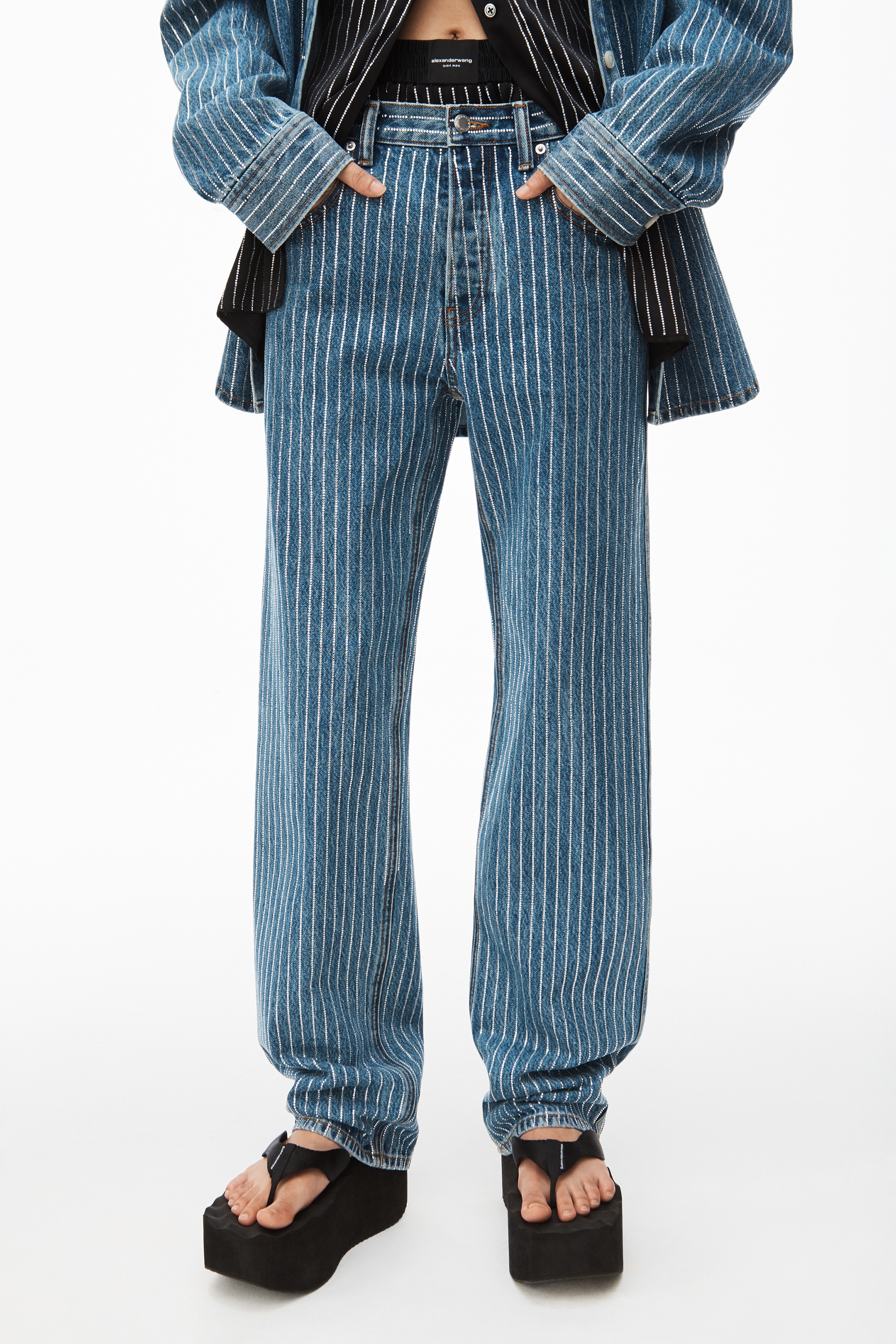 CRYSTAL STRIPE SKATER PANT IN DENIM - 3