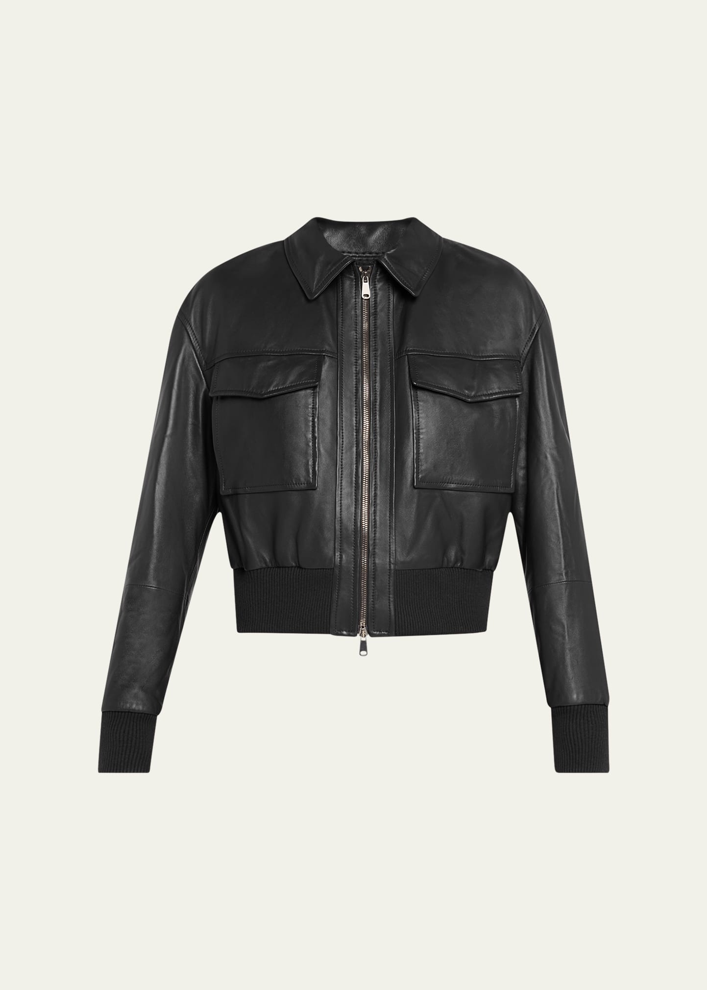 Monili-Neck Smooth Glove Leather Bomber Jacket - 1