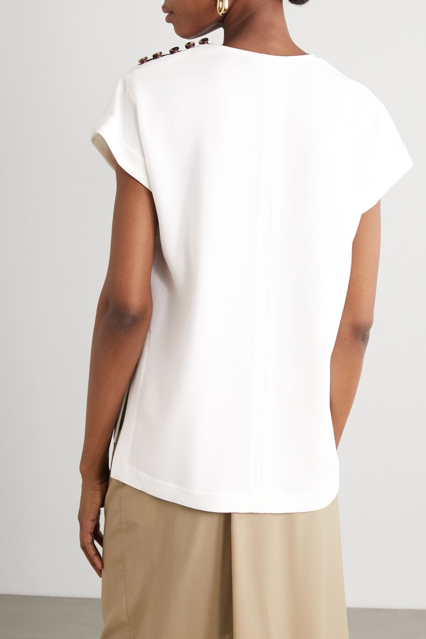 Draped crepe and faux leather top - 3