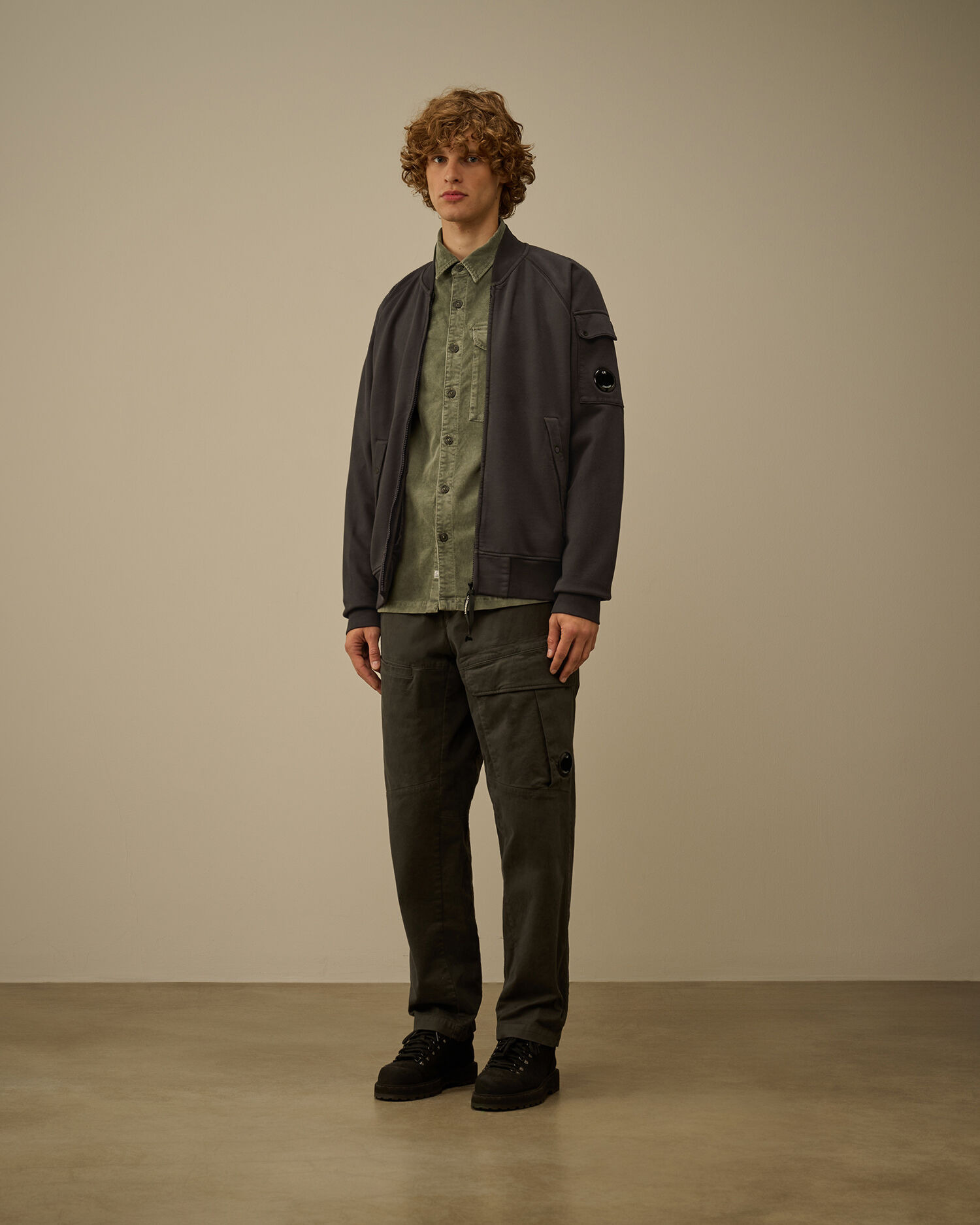 Brushed and Emerized Diagonal Fleece Bomber Full Zip Sweatshirt - 2
