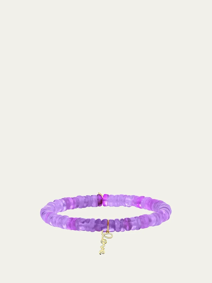 14K Tiny Love Script on Purple Opal Bracelet - 1