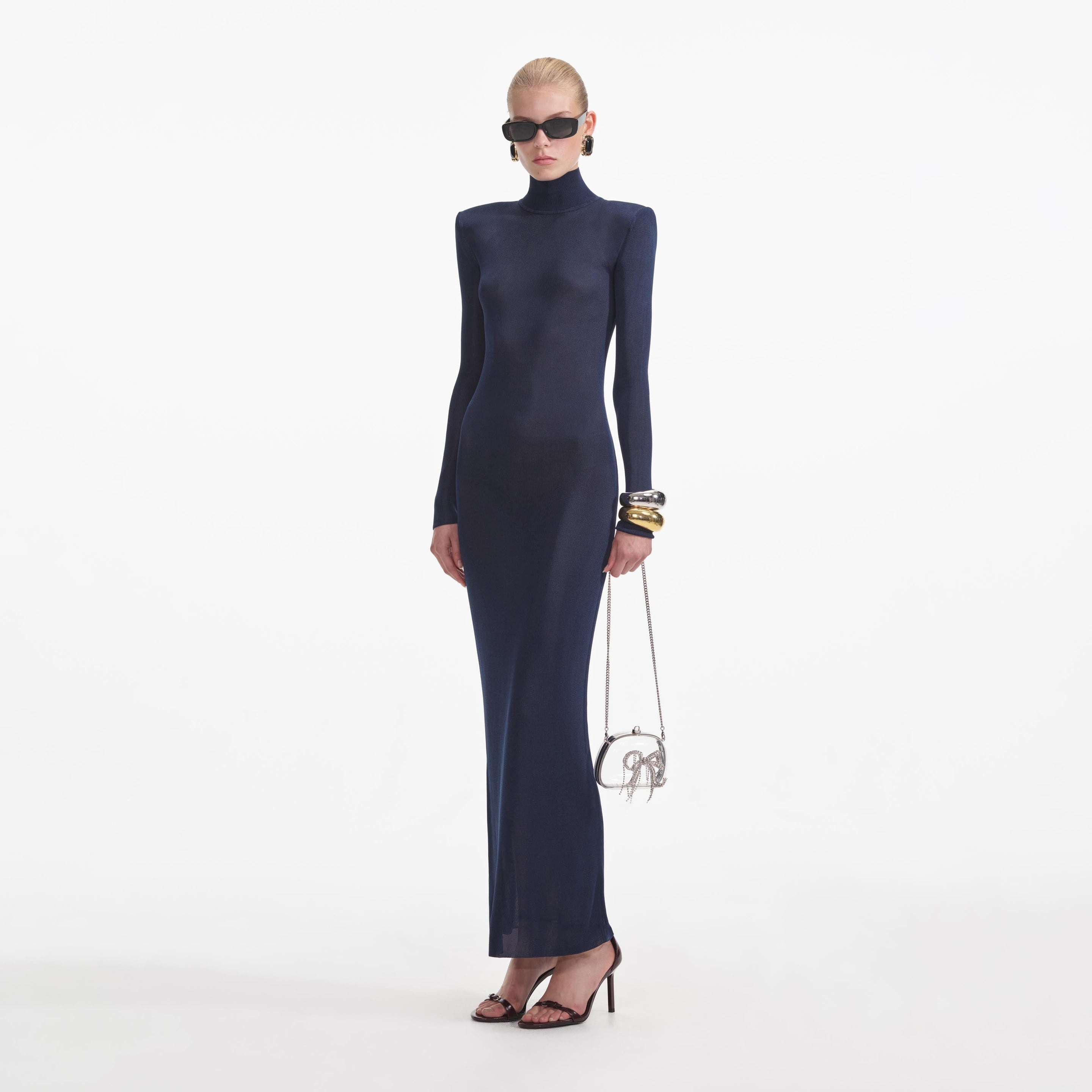 Navy Viscose Knit Maxi Dress - 2
