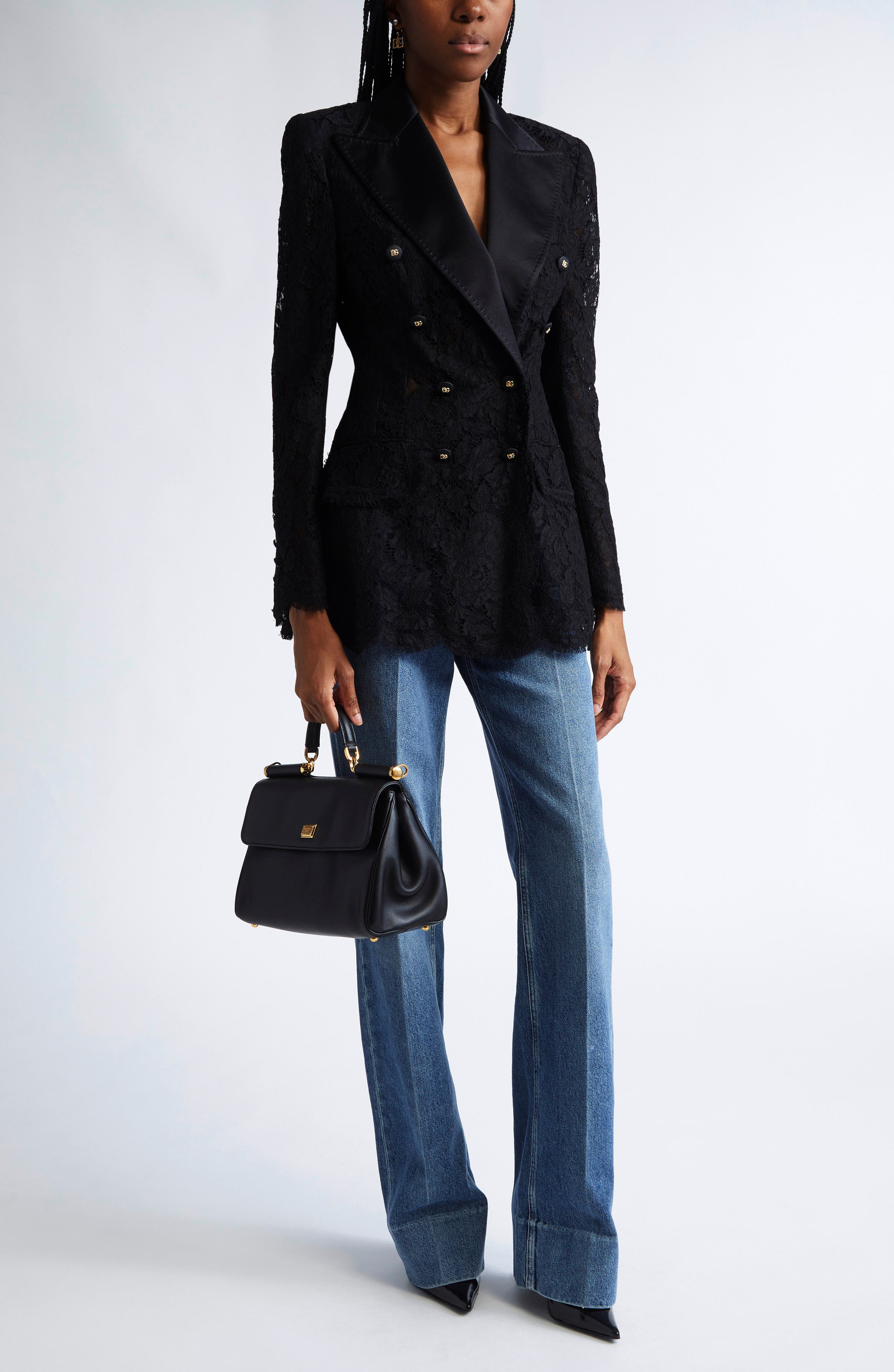 Dolce&Gabbana Double Breasted Floral Lace Jacket in N0000 Nero at Nordstrom - 2