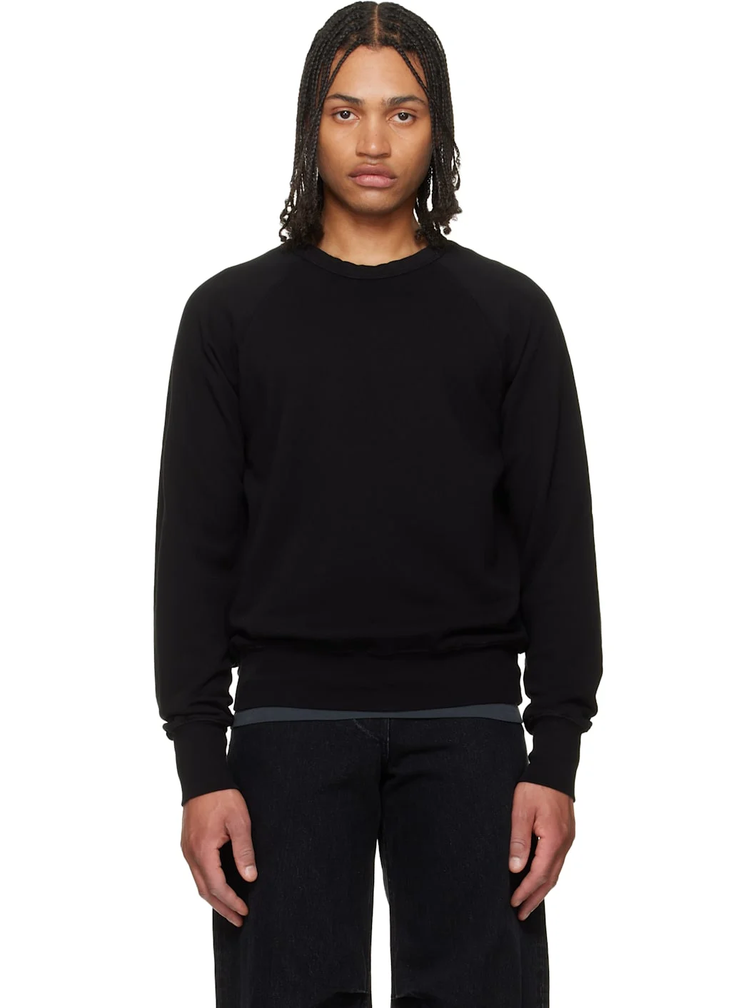 Black French Terry Binded Neck Raglan Sweatshirt - 1
