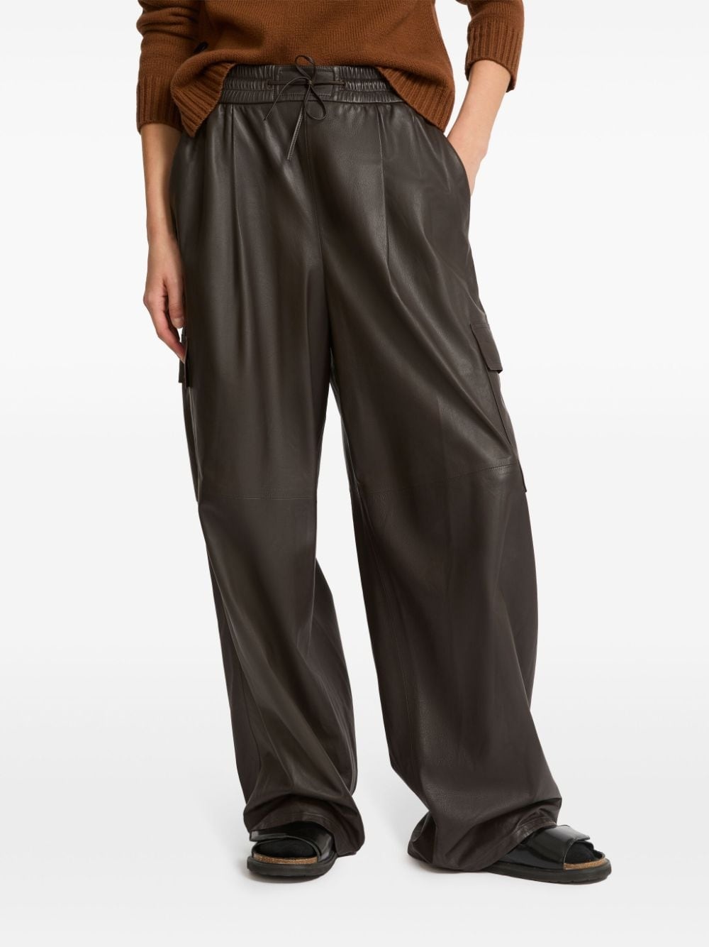 leather wide-leg trousers - 4