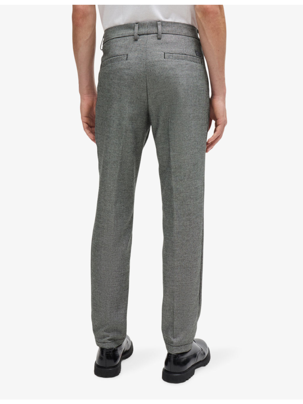 Micro-check tapered-leg regular-fit stretch woven-blend trousers - 4