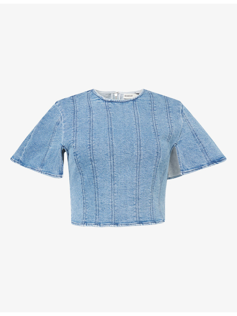 Kolby Cropped Stretch-Denim Top 1