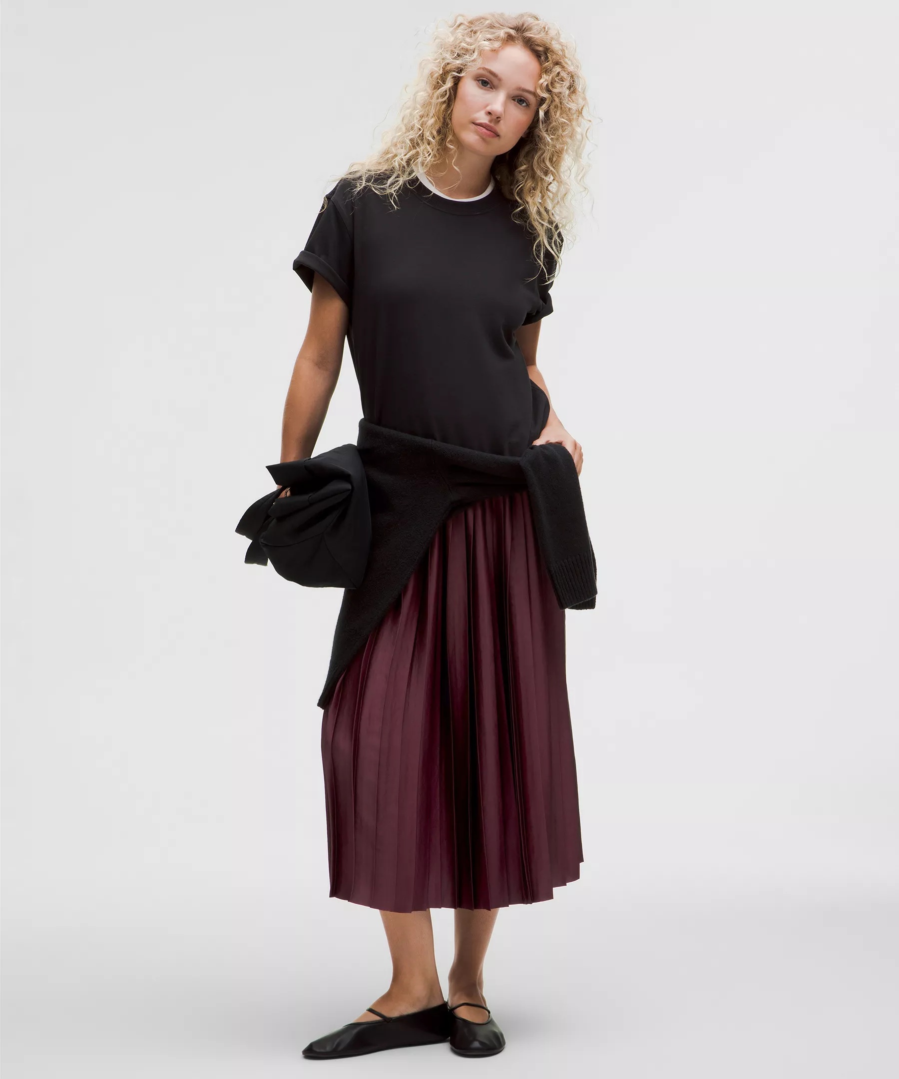 Satin Pleated Midi Skirt - 2