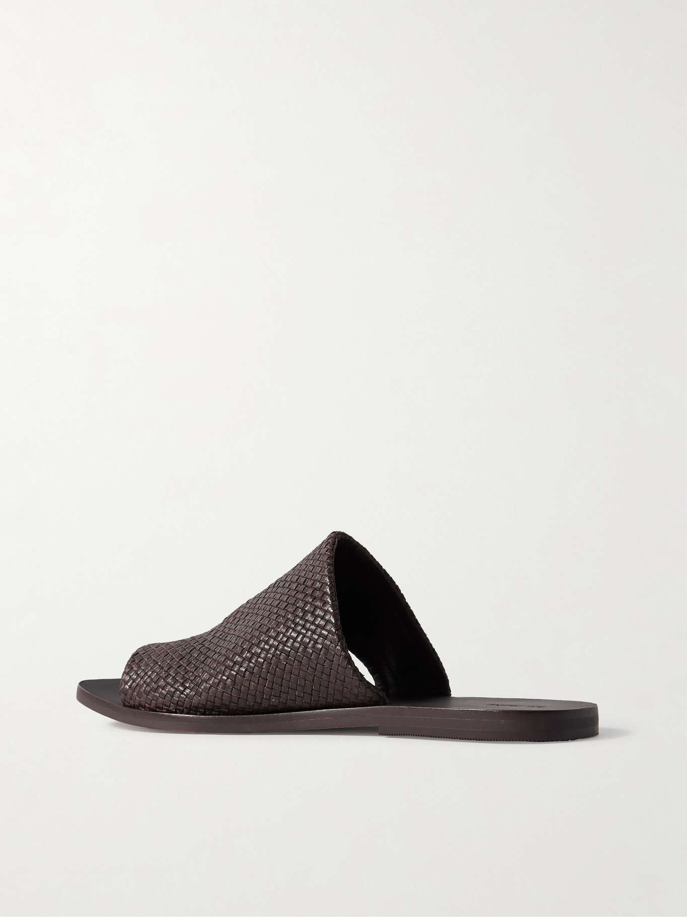 Asymmetric woven leather slides - 3